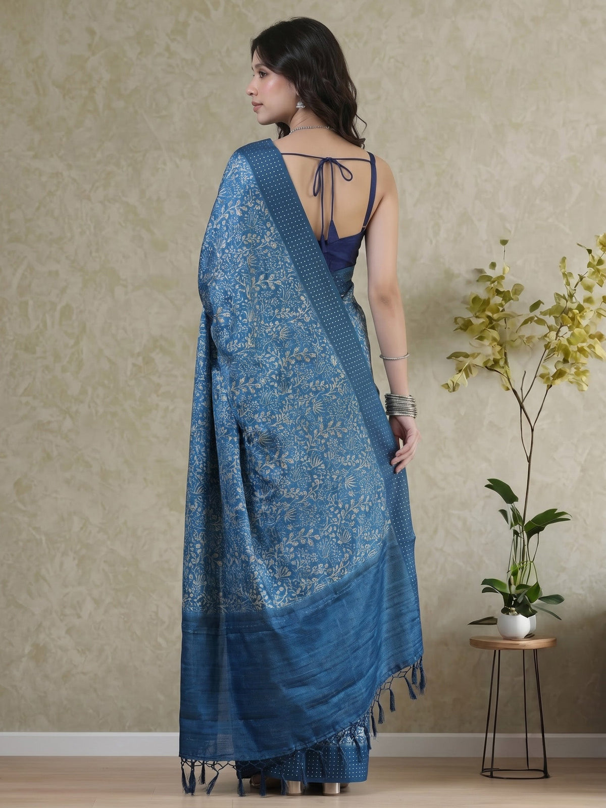Blue Art Silk Printed Saree