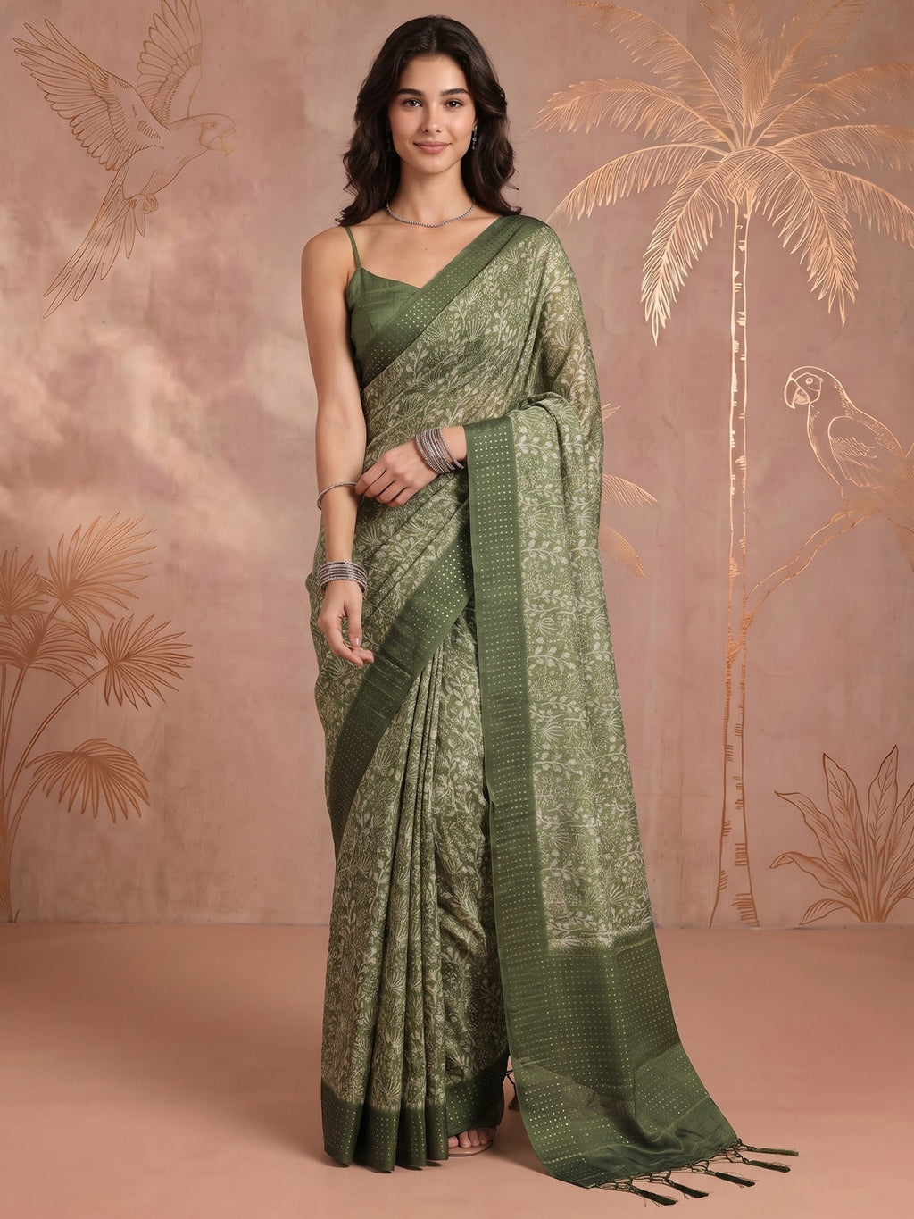 Green Art Silk Printed Saree