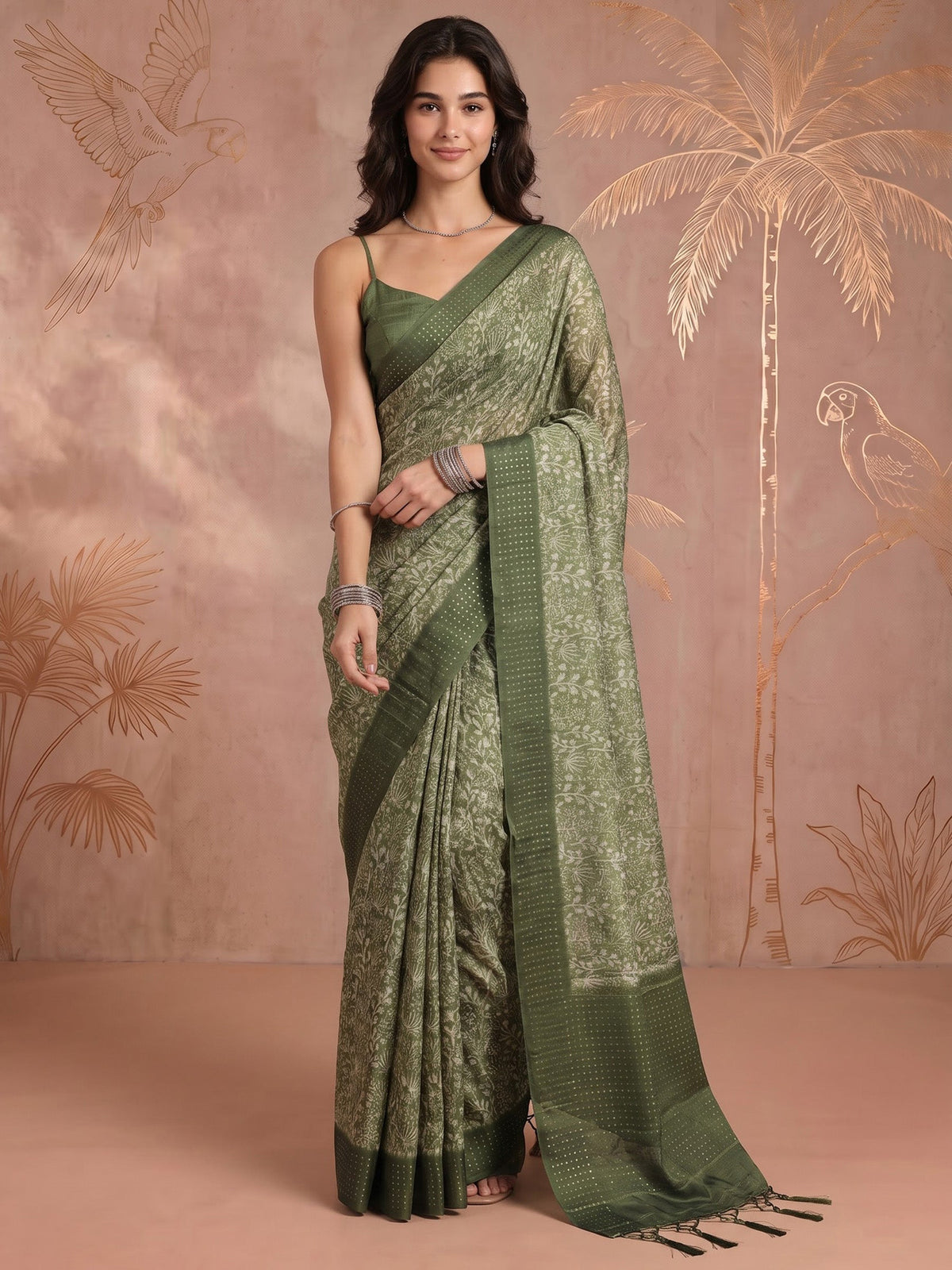 Green Art Silk Printed Saree
