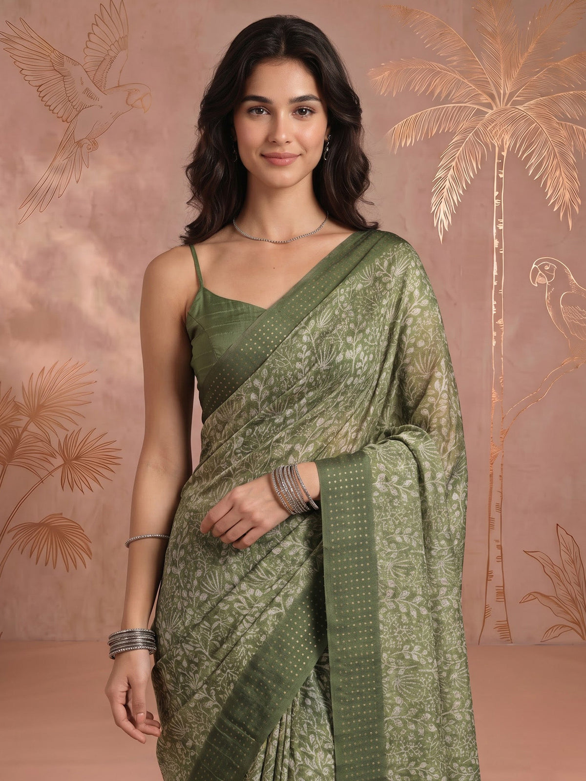 Green Art Silk Printed Saree