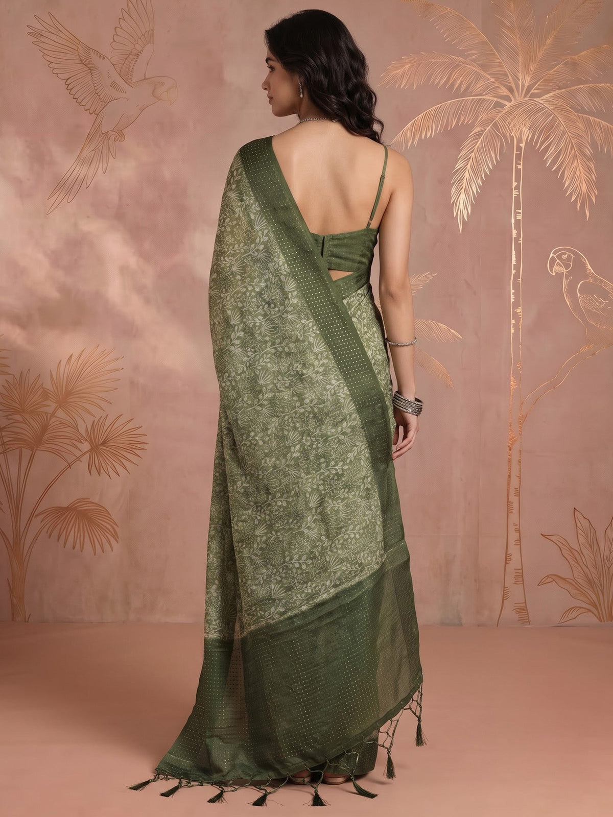 Green Art Silk Printed Saree