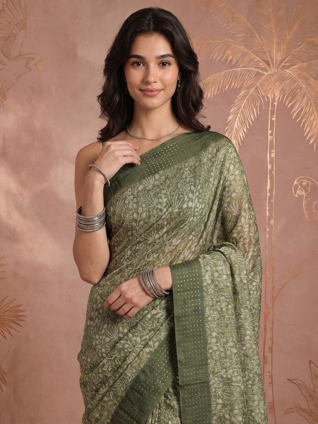 Green Art Silk Printed Saree