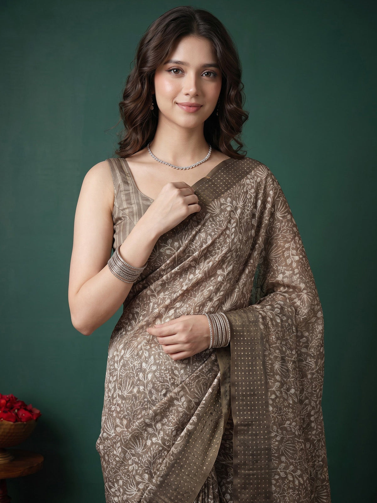 Mehndi Art Silk Printed Saree