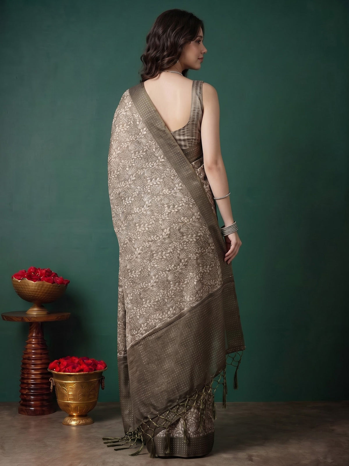 Mehndi Art Silk Printed Saree