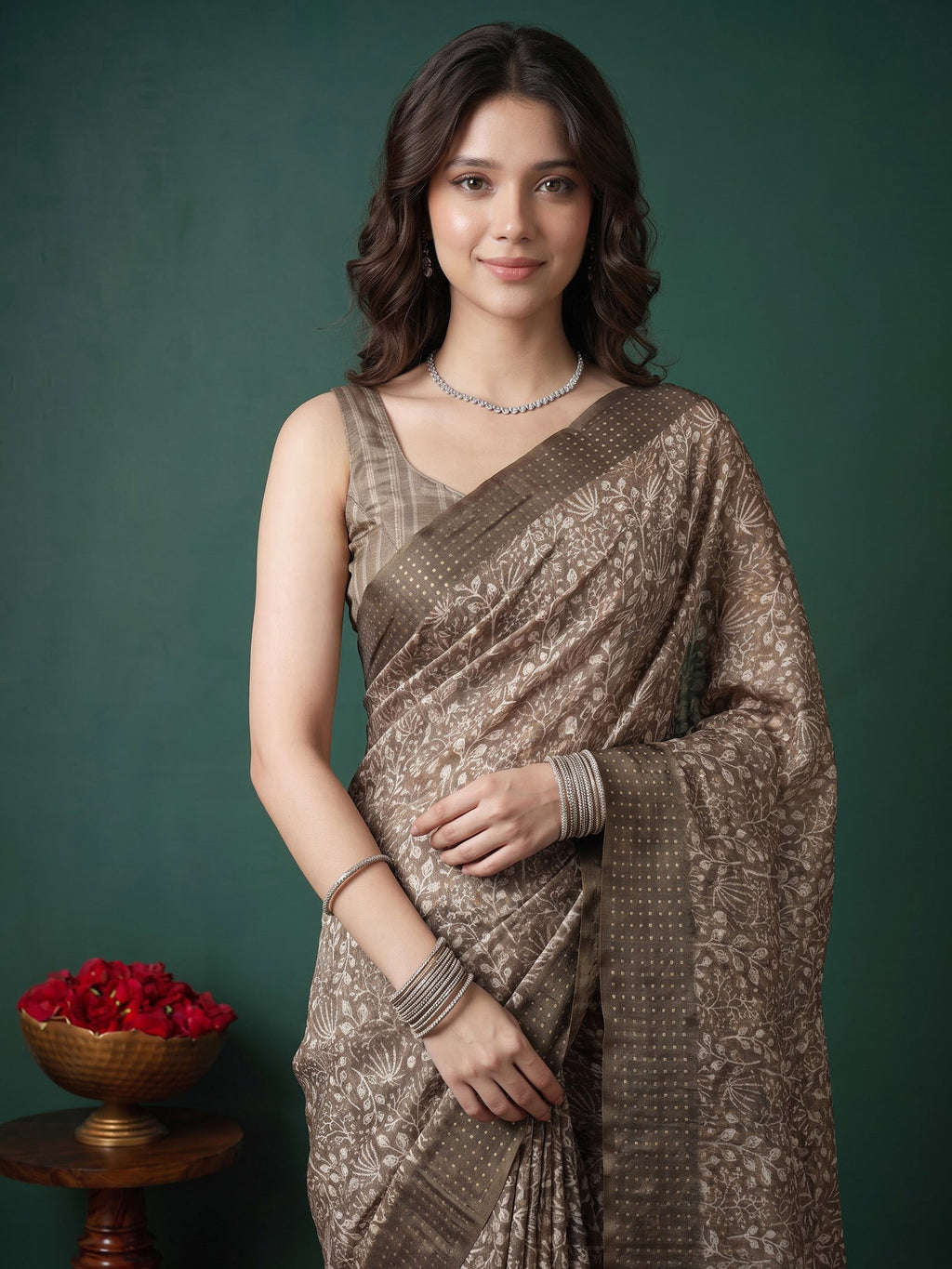 Mehndi Art Silk Printed Saree