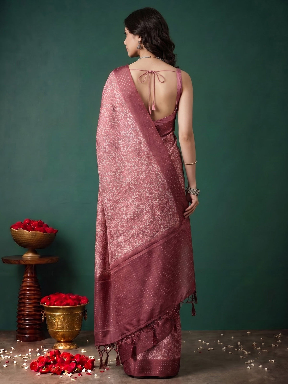 Onion Pink Art Silk Printed Saree