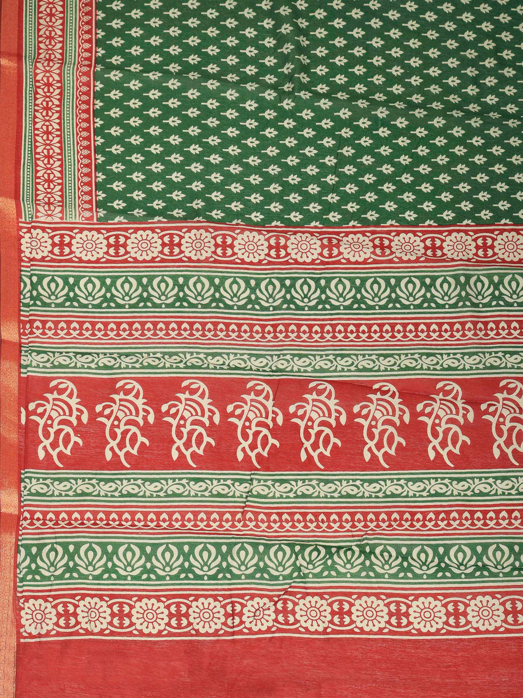 Green Cotton Blend Printed Saree