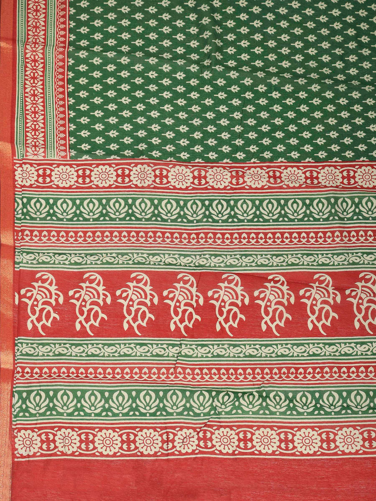 Green Cotton Blend Printed Saree