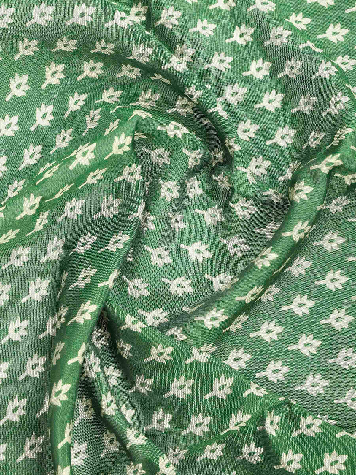 Green Cotton Blend Printed Saree