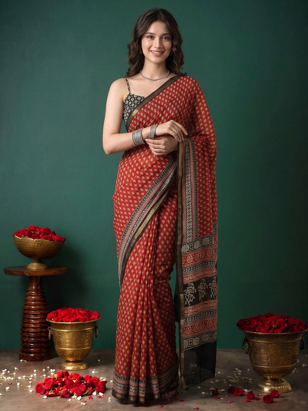 Maroon Cotton Blend Printed Saree