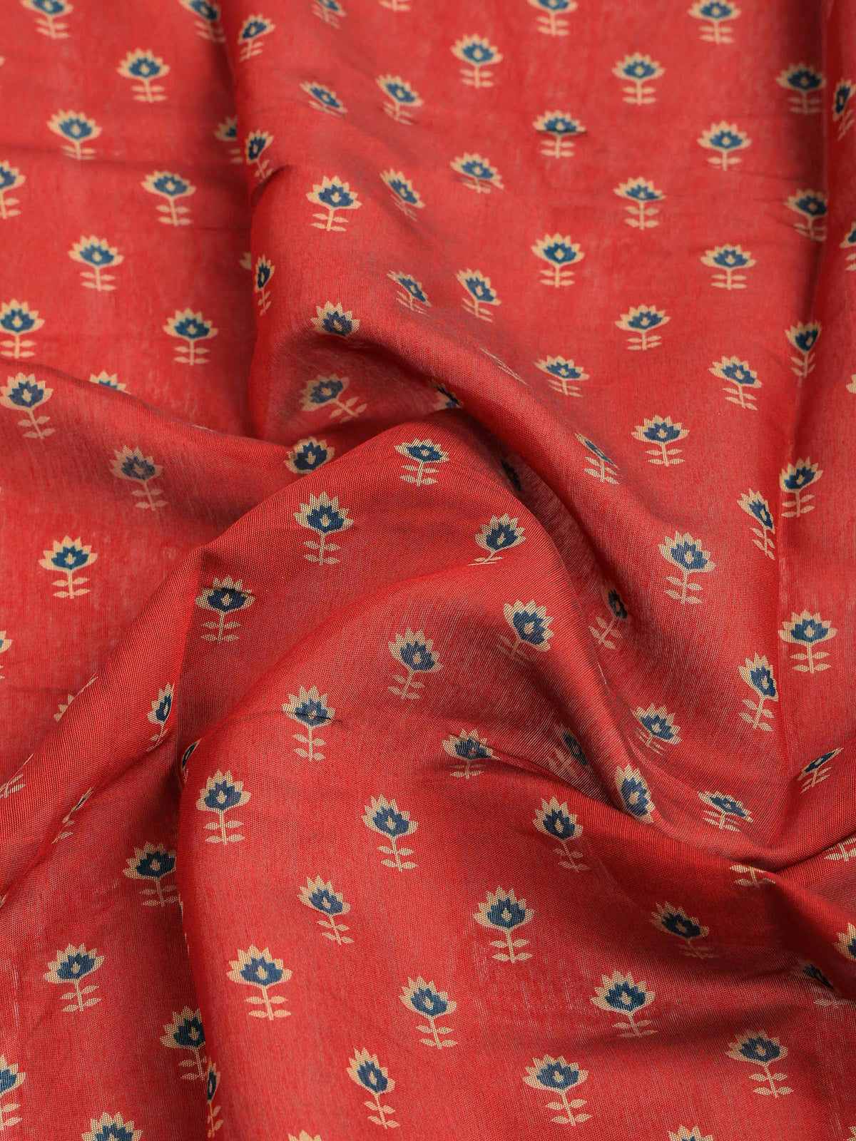 Blue Cotton Blend Printed Saree