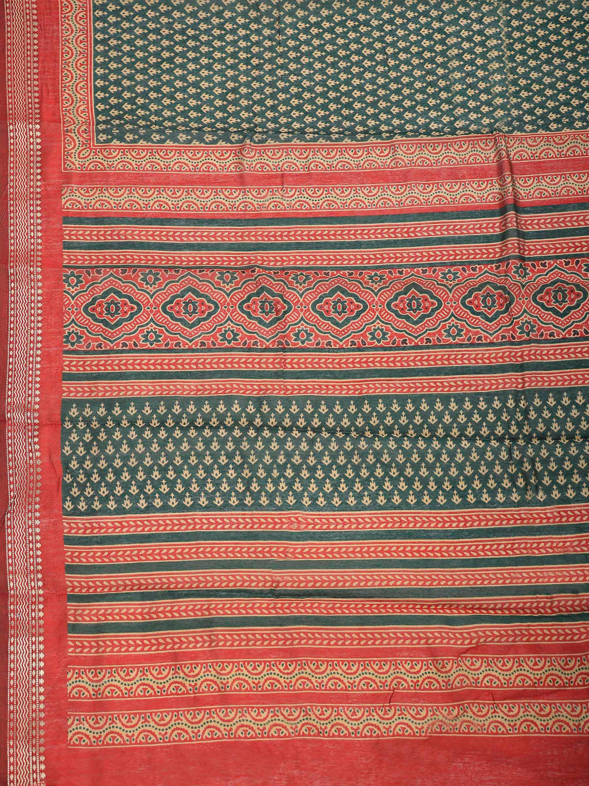 Green Cotton Blend Printed Saree