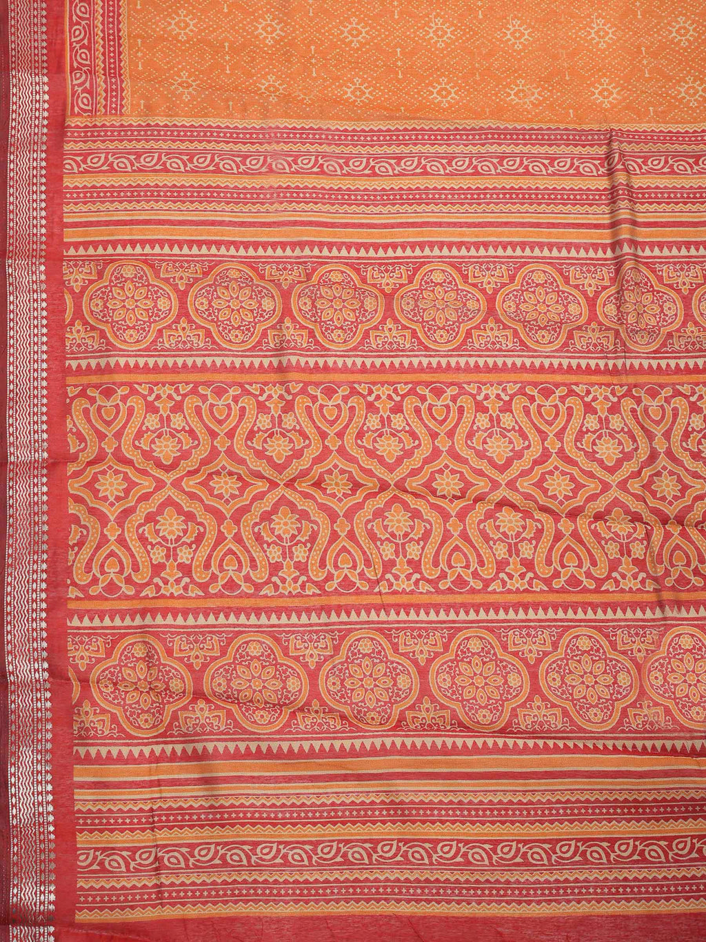 Rust Cotton Blend Printed Saree