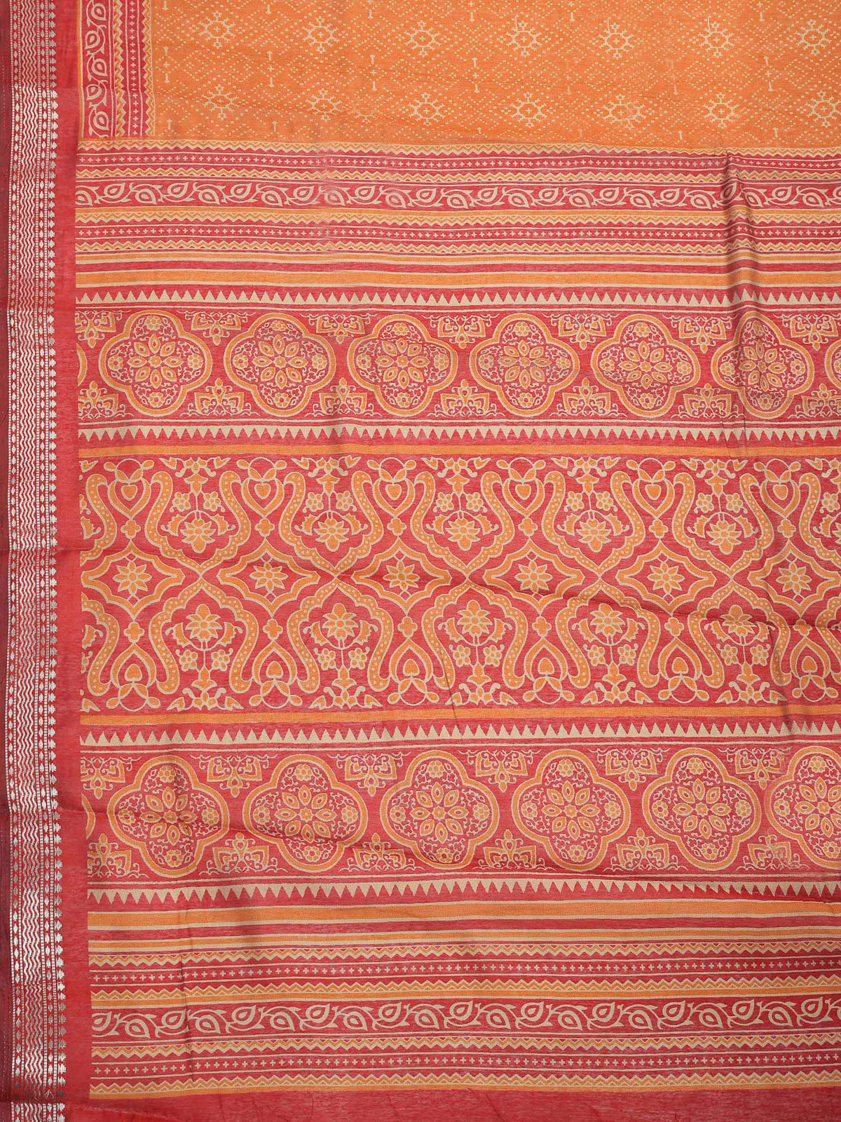 Rust Cotton Blend Printed Saree
