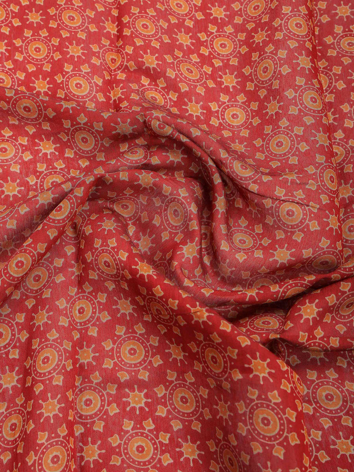 Rust Cotton Blend Printed Saree