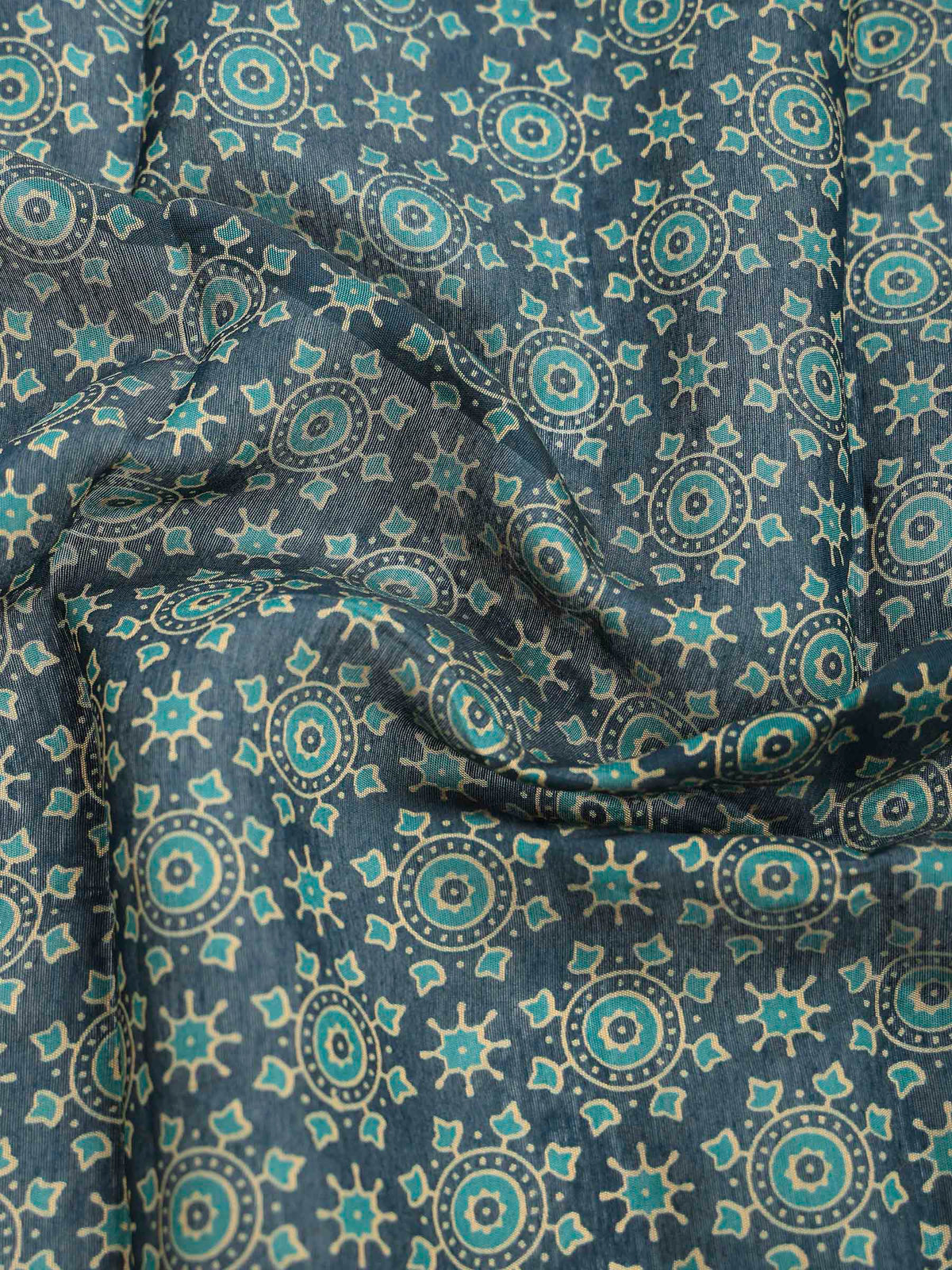 Teal Blue Cotton Blend Printed Saree