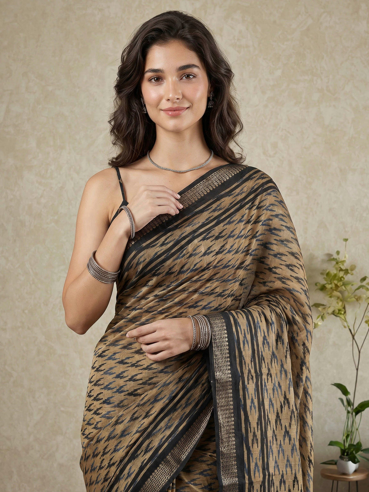 Blue Cotton Blend Printed Saree
