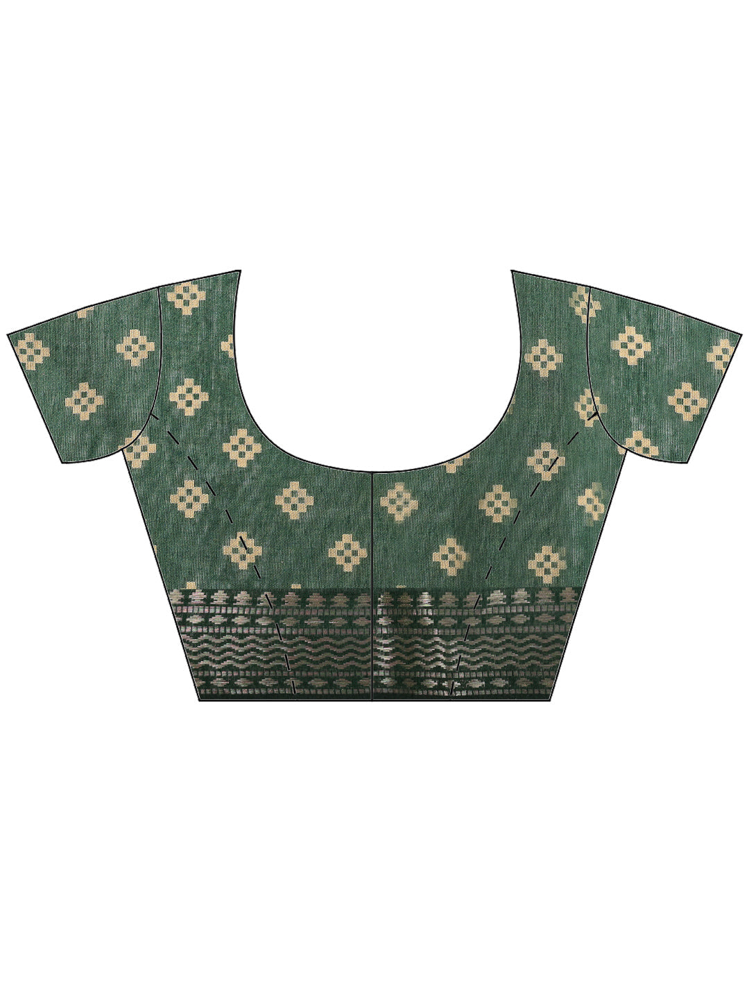 Green Cotton Blend Printed Saree