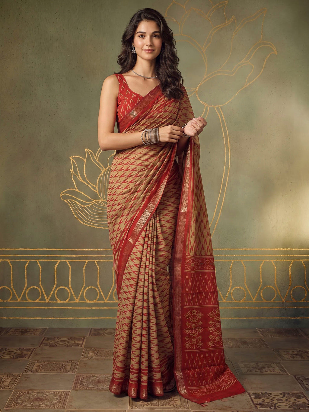 Maroon Cotton Blend Printed Saree