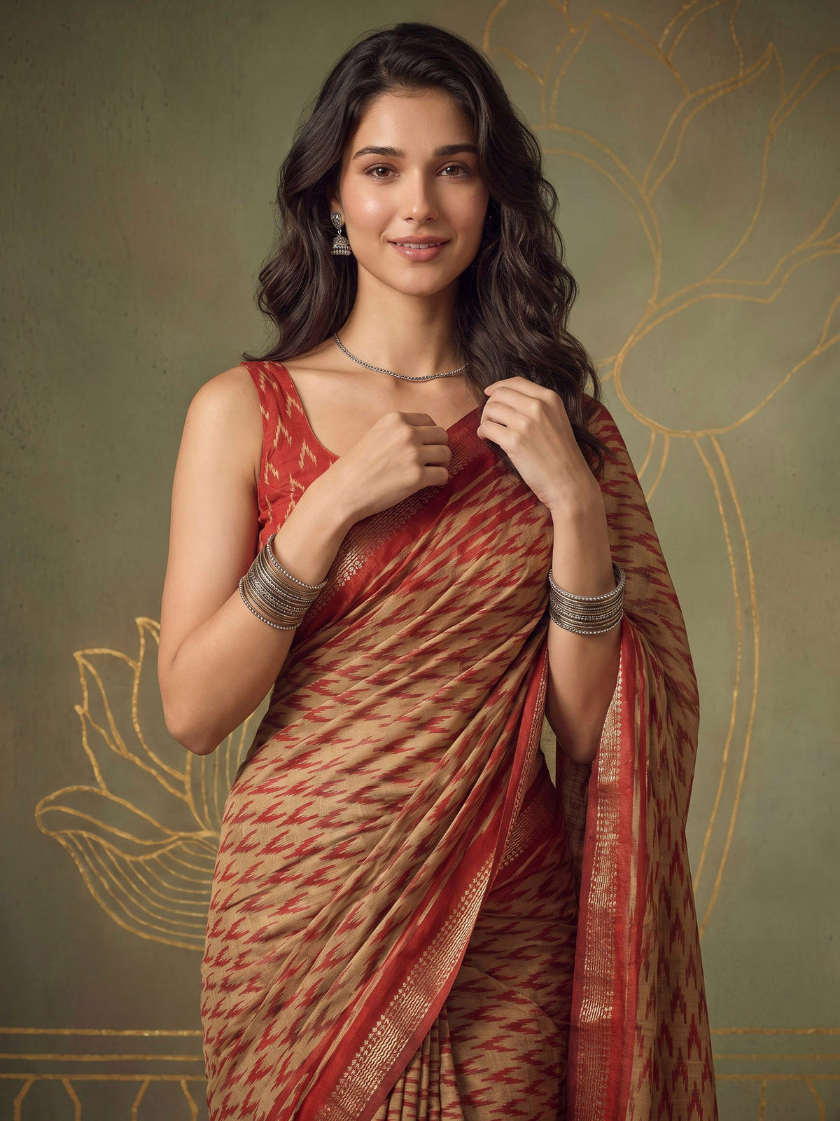Maroon Cotton Blend Printed Saree