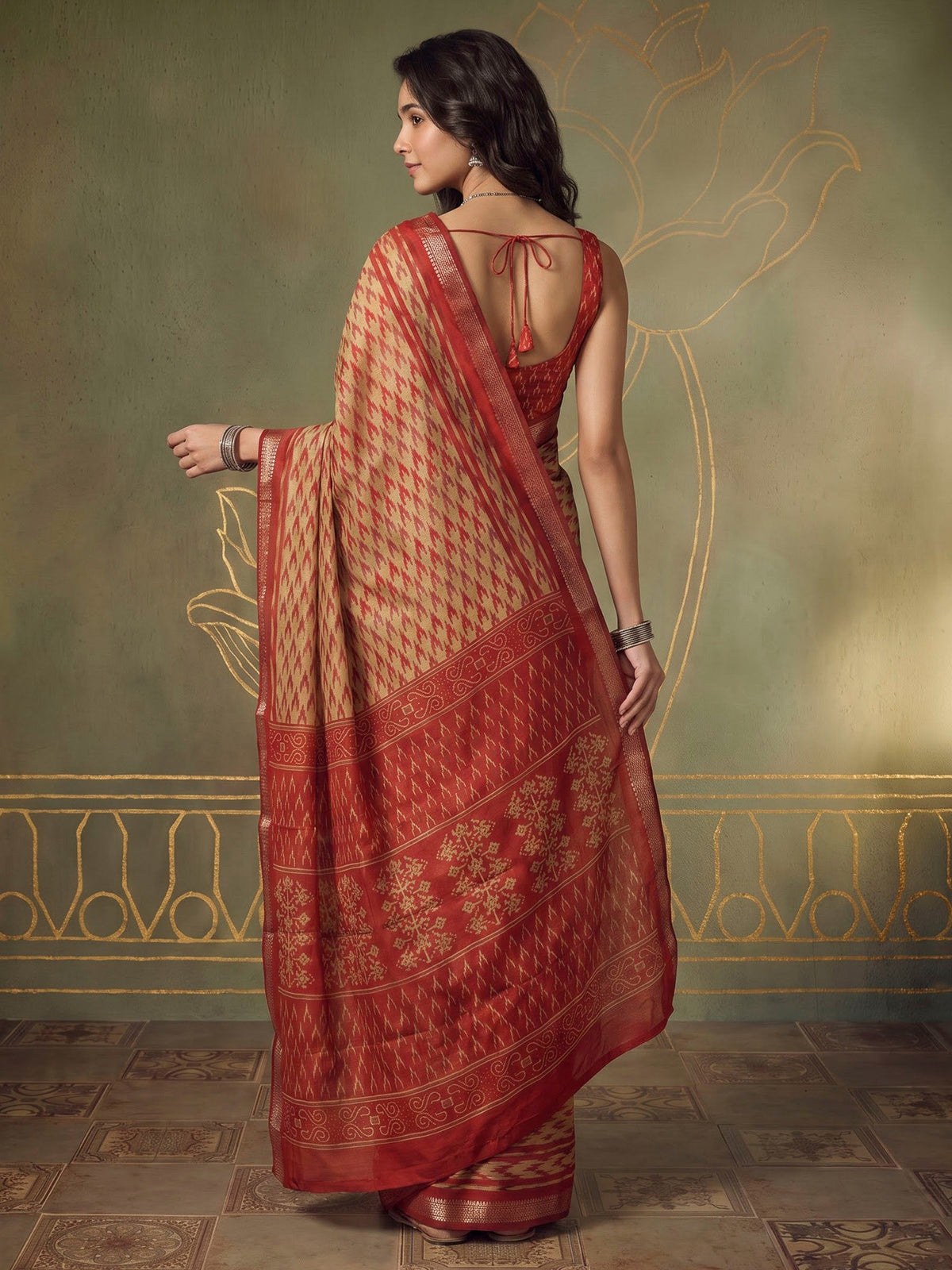 Maroon Cotton Blend Printed Saree