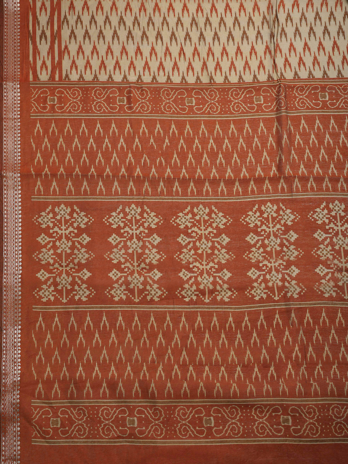 Rust Cotton Blend Printed Saree