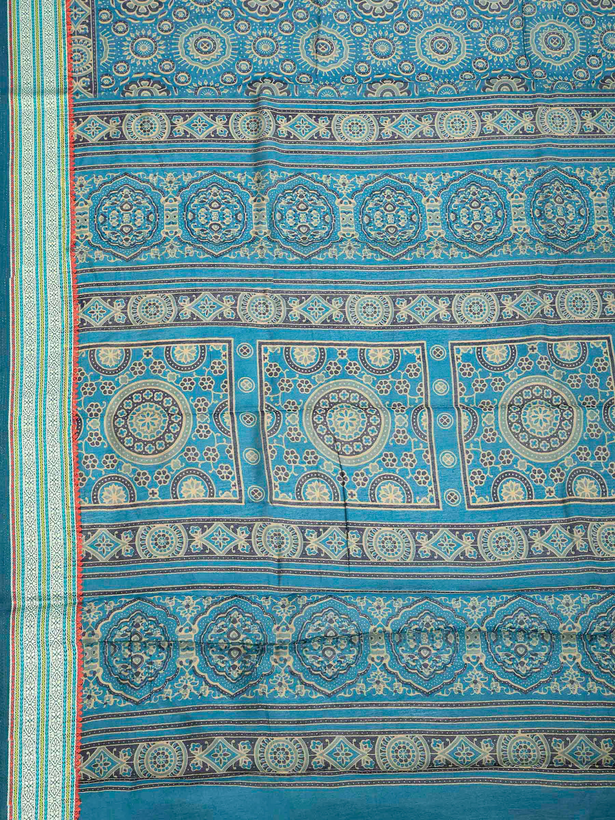 Blue Cotton Blend Printed Saree