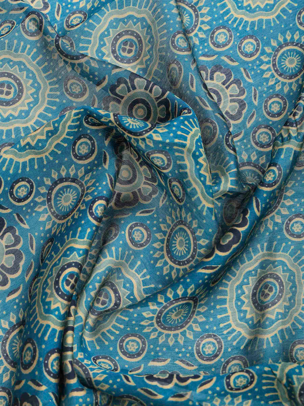 Blue Cotton Blend Printed Saree