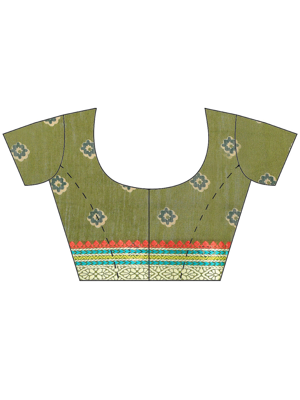 Green Cotton Blend Printed Saree
