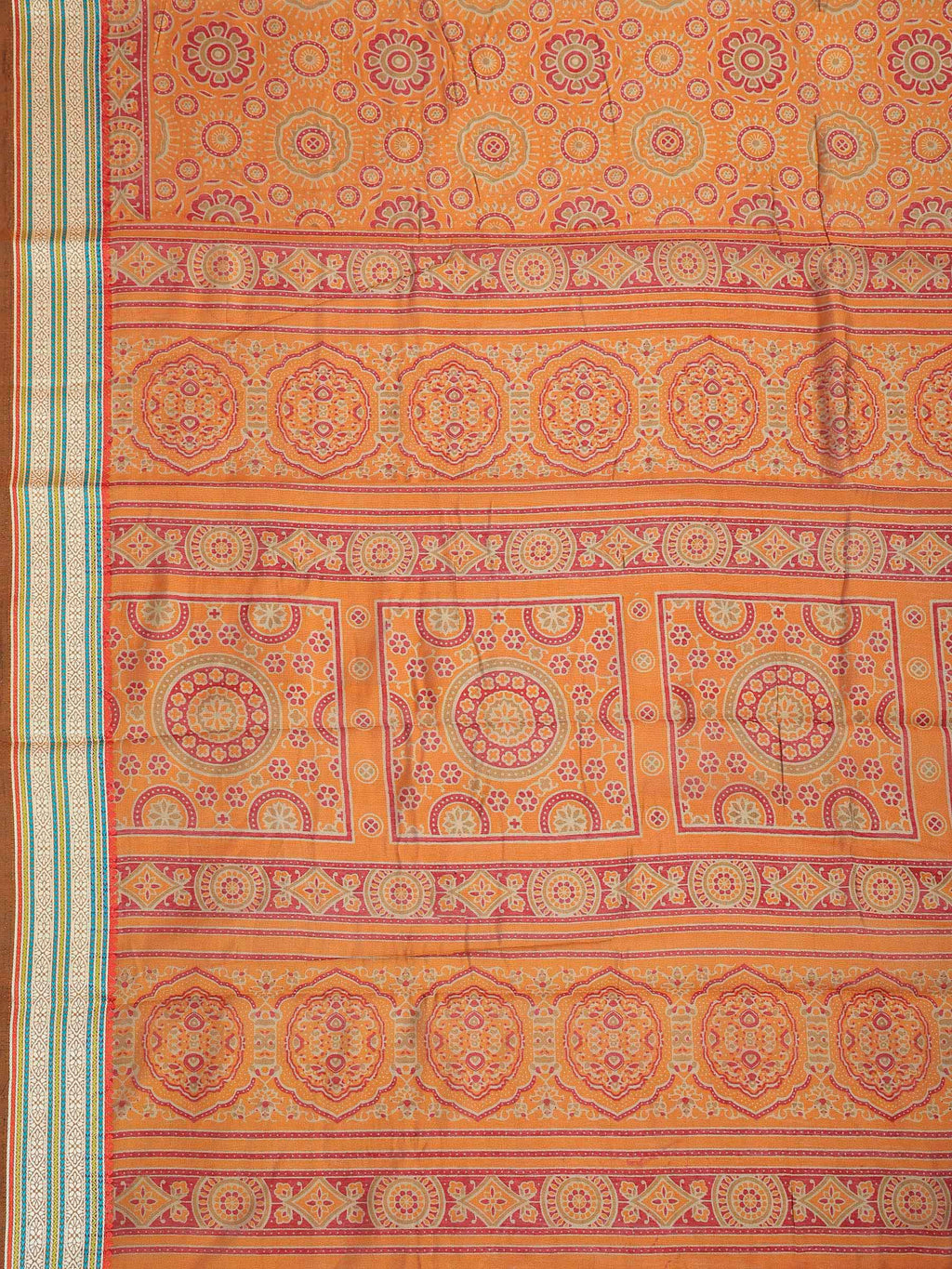 Mustard Cotton Blend Printed Saree
