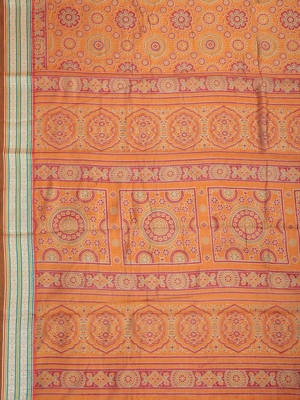 Mustard Cotton Blend Printed Saree