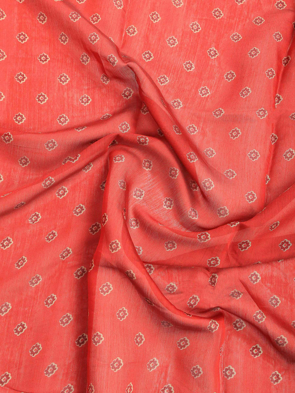 Red Cotton Blend Printed Saree