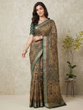 Green Cotton Blend Printed Saree