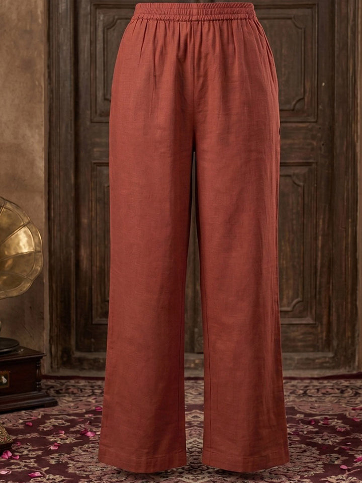 Maroon Cotton Blend Printed Straight Suit Set