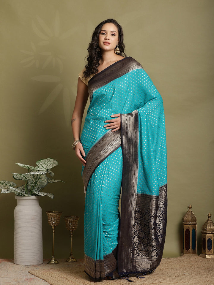 Polka Dot Woven Booti Crepe Saree
