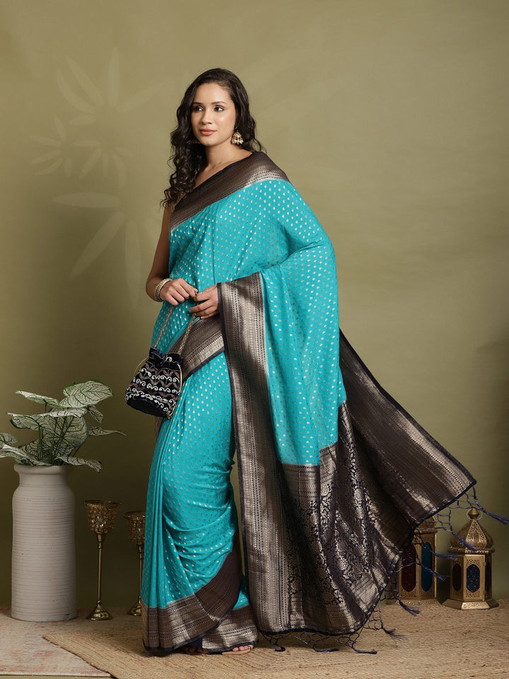 Polka Dot Woven Booti Crepe Saree