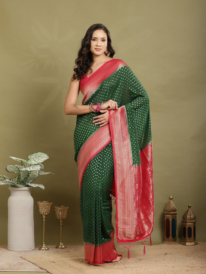 Polka Dot Woven Booti Crepe Saree