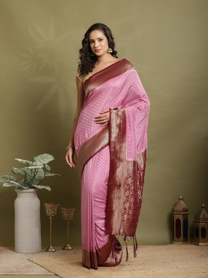 Polka Dot Woven Booti Crepe Saree
