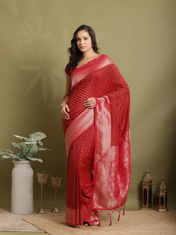 Polka Dot Woven Booti Crepe Saree