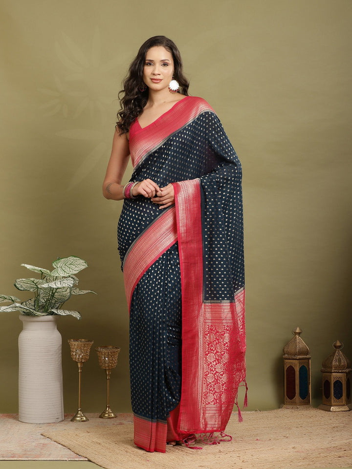 Polka Dot Woven Booti Crepe Saree