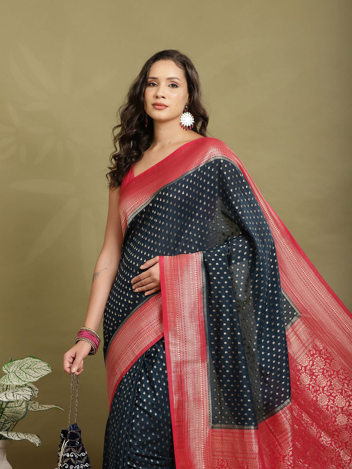Polka Dot Woven Booti Crepe Saree