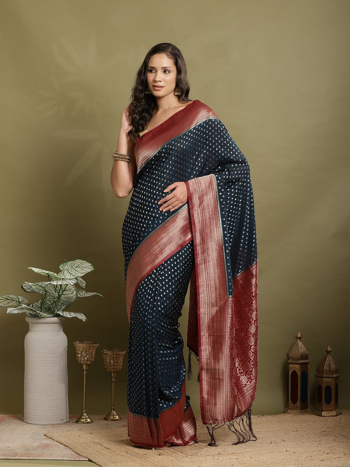 Polka Dot Woven Booti Crepe Saree