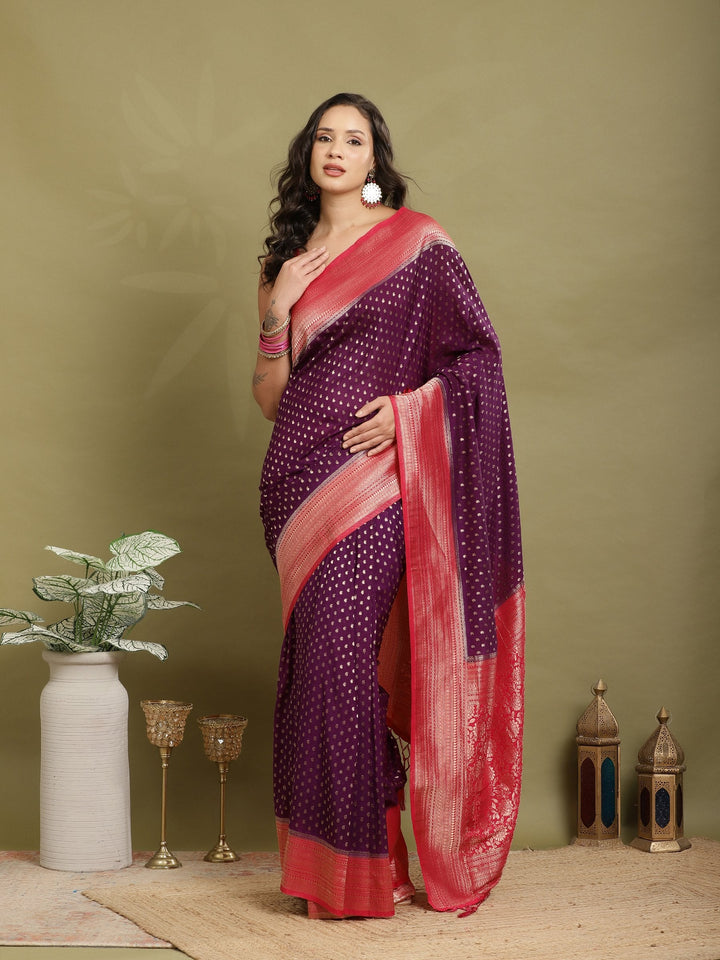 Polka Dot Woven Booti Crepe Saree