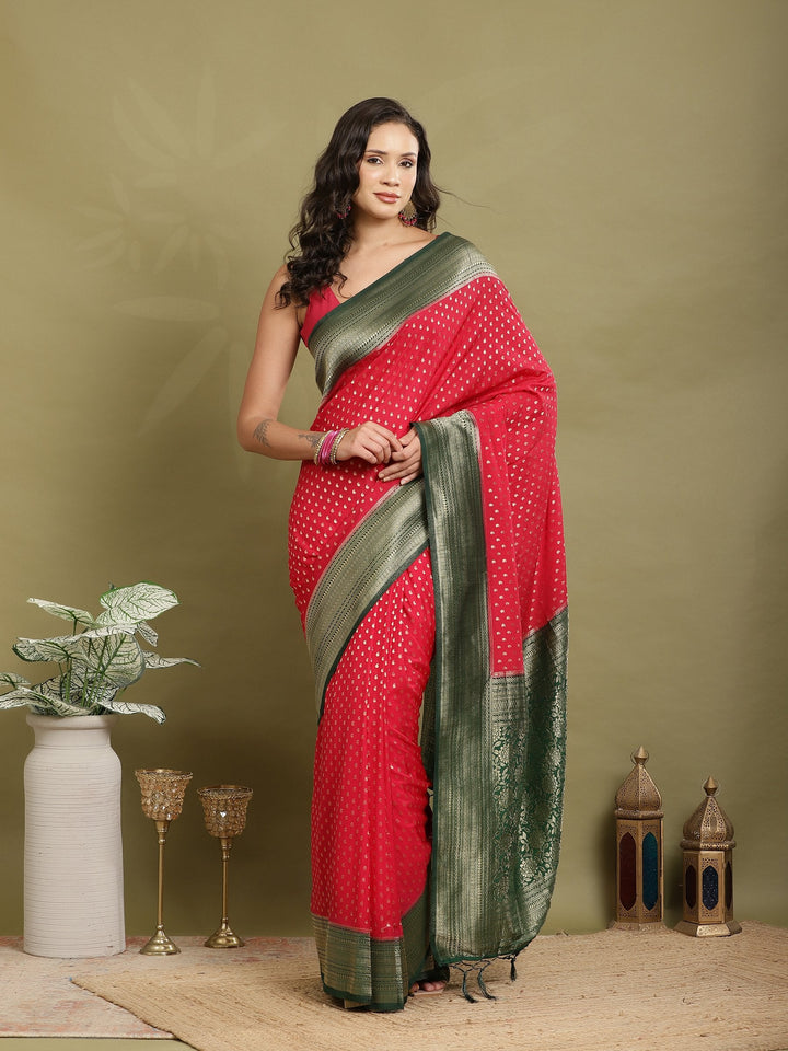 Polka Dot Woven Booti Crepe Saree