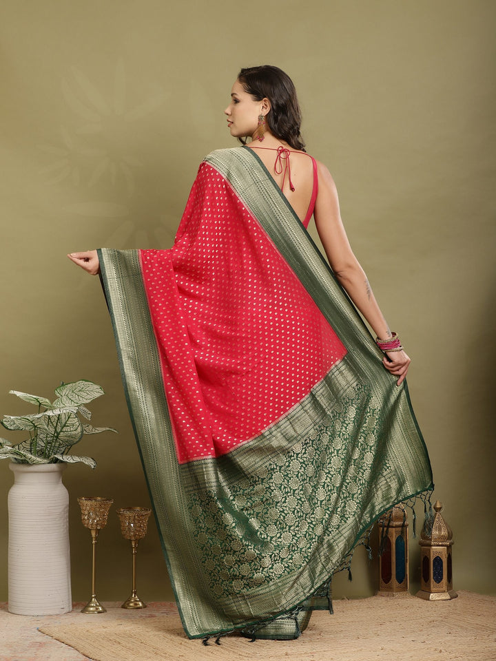 Polka Dot Woven Booti Crepe Saree