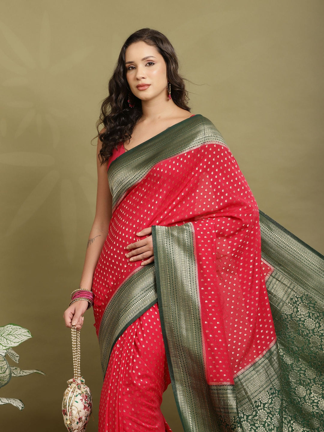 Polka Dot Woven Booti Crepe Saree