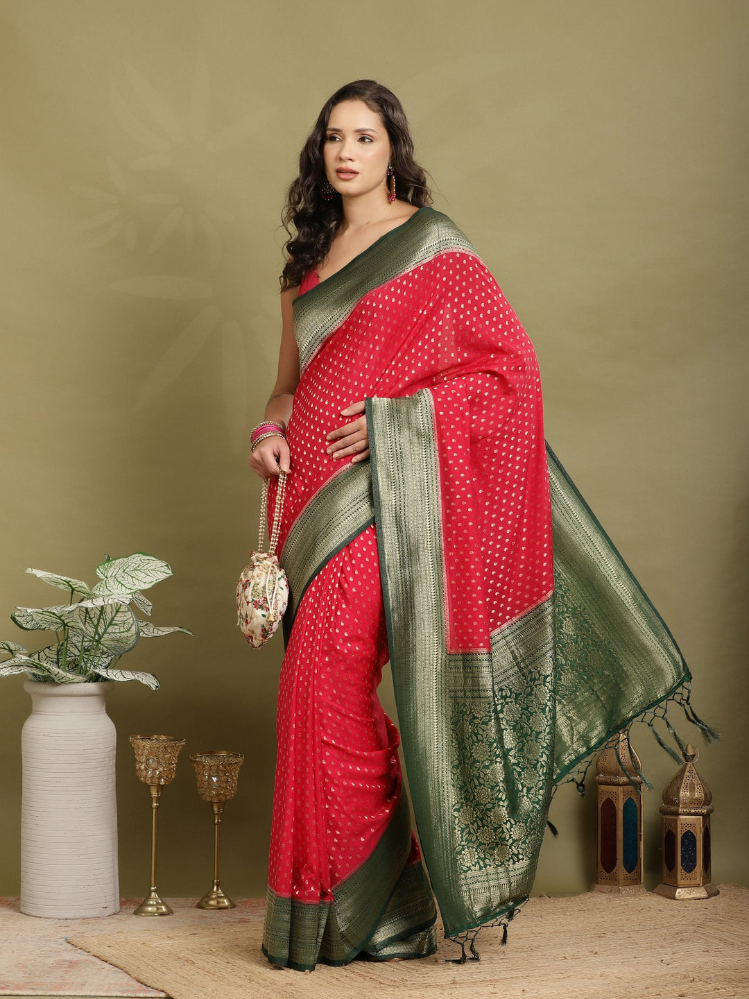 Polka Dot Woven Booti Crepe Saree