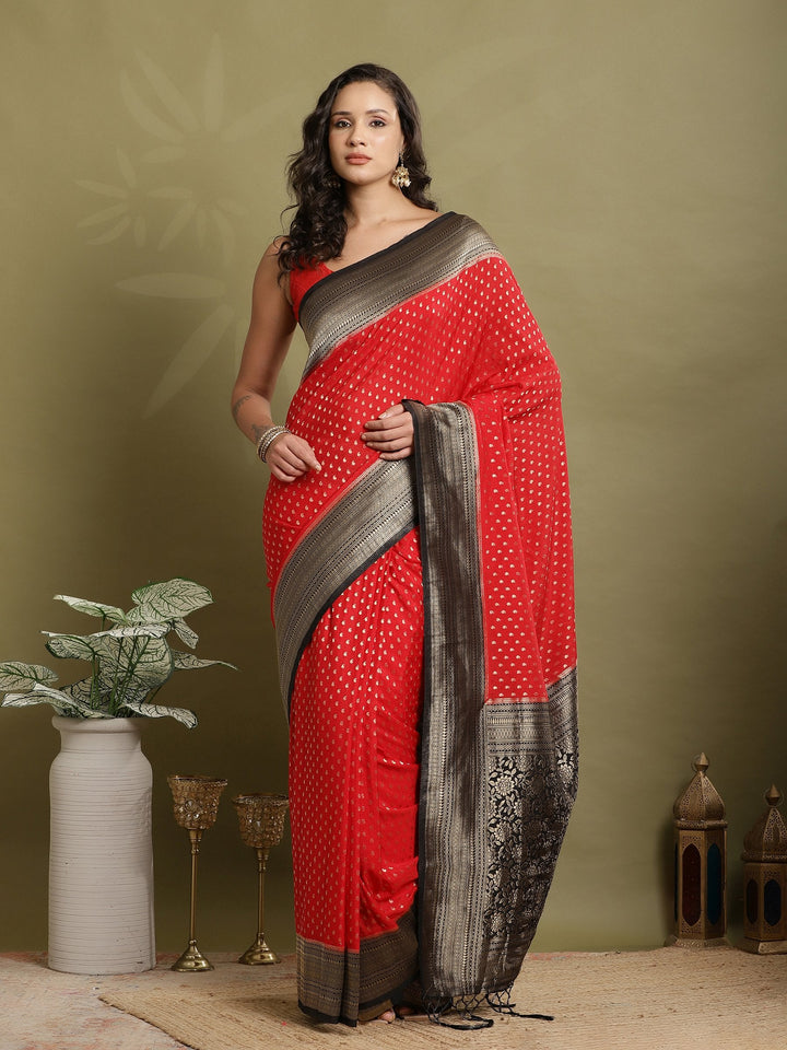 Polka Dot Woven Booti Crepe Saree