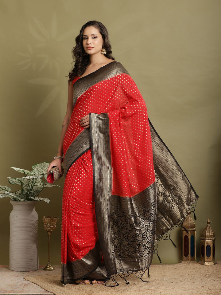 Polka Dot Woven Booti Crepe Saree