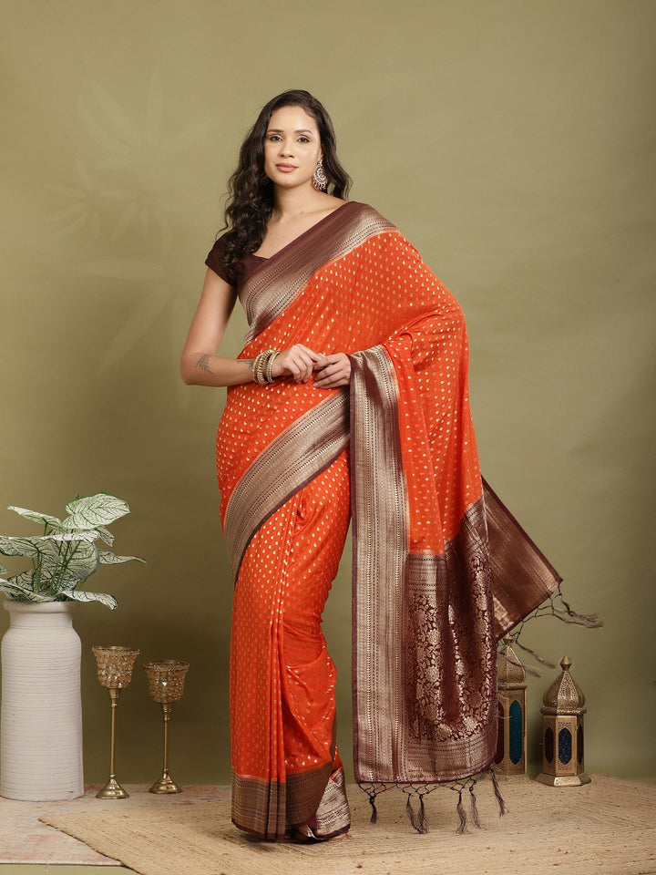 Polka Dot Woven Booti Crepe Saree